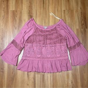 Democracy Pink Ruffled Bell Sleeve Blouse